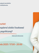 Grafika promująca wakacyjny warsztat dla przedsiębiorców z cyklu "S.O.S. dla głowy - jak zadbać o siebie w pracy pod presją". Tytuł warsztatu: "Stres w biznesie - jak wspierać siebie i budować odporność psychiczną?". Prowadząca: Aleksandra Borowska. Termin: 5 sierpnia 2025, godz. 17:00-20:00. Miejsce: +jeden, ul. Za Bramką 1, Poznań. Po prawej stronie znajduje się zdjęcie uśmiechniętej kobiety w białym stroju, na tle pomarańczowego prostokąta. W prawym górnym rogu widoczne logo "Poznań Biznes Partner".