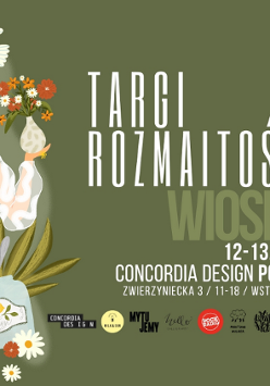 Na banerze dominuje stylowa, wiosenna grafika - kobieta w białej, zwiewnej bluzce trzymająca wazon z kwiatami, otoczona roślinnością, cytryną, słoiczkiem z napisem "lemon" i pomarańczą. Obok niej unosi się biały ptak, a całość kompozycji podkreśla lekkość i świeżość nadchodzącej wiosny. Po prawej stronie umieszczono nazwę wydarzenia i szczegóły organizacyjne.