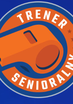 Gwizdek. Dookoła napis "Trener Senioralny"