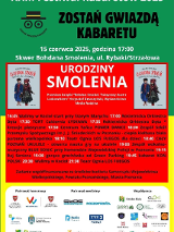 Baner reklamujący Urodziny Smolenia. Na czerwonym tle rozpisany program wydarzenia.