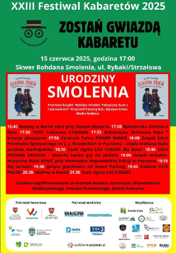 Baner reklamujący Urodziny Smolenia. Na czerwonym tle rozpisany program wydarzenia.