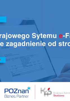 Grafika promująca szkolenie z ksef. Z tyłu ekran komputera.