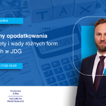 Grafika promocyjna szkolenia. W tle kalkulator i napis TAX