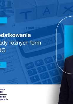 Grafika promocyjna szkolenia. W tle kalkulator i napis TAX