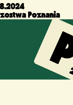 Plakat, zielony prostokąt, na który naniesiono klocek z literą P i cyferą 2, powyżej napisy informujące o wydarzeniu.