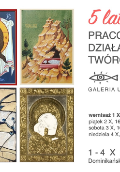 Na białym tle cztery miniatury obrazów z galerii oraz informacje o wystawie opisane w treści wydarzenia.