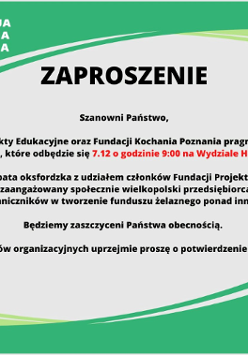 Zaproszenie z informacjami o nazwie i czasie.