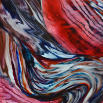 Zdjęcie przedstawia obraz autorstwa Edyty Hul. będący przykładem sztuki abstrakcyjnej. Dominują w nim kolory niebieski i czerwony. Poprzez pofalowanie namalowanych linii obraz wydaje się poruszać przed oczami osoby go oglądającej.