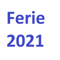 Na białym tle niebieski napis "ferie 2021".