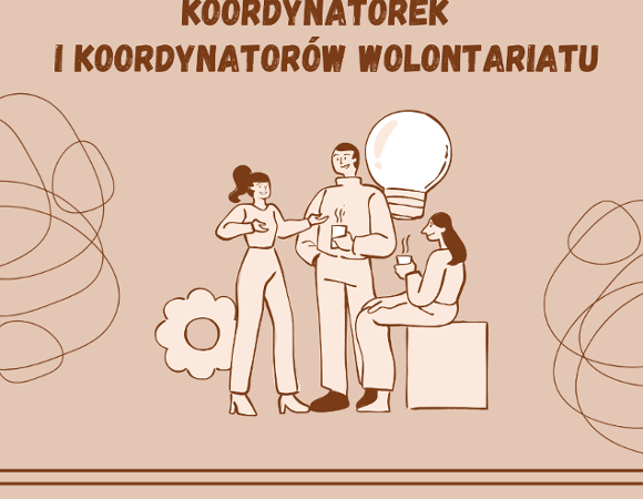 Na plakacie ważne informacje dotyczące terminu i miejsca wydarzenia oraz grafika przedstawiająca osoby rozmawiające ze sobą przy kawie