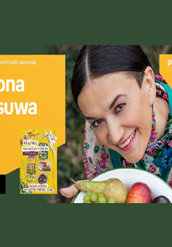 Plakat wydarzenia ze zdjęciem Iwony Zasuwy, po lewej nazwisko autorki i okładka książki.