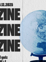 Po lewej stronie na szarym tle widoczne jest powtórzone trzykrotnie słowo "Quizine". Wokół napisy - informacje o wydarzeniu zawarte w treści artykułu. Po prawej stronie widoczny jest niebieski globus. W prawym górnym rogu umieszczono logotypy organizatorów.