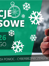 Plakat z zimowym motywem graficznym. Po lewej stronie, na zielonym tle, znajdują się białe ikony płatków śniegu oraz grafika kompasu. Po prawej stronie widoczne jest zdjęcie dłoni trzymającej klasyczny kompas na tle rozmytego, zimowego krajobrazu. W prawym górnym rogu umieszczono logotyp organizatorów. Z lewej strony widnieją także napisy. Są to informacje o wydarzeniu zawarte w treści artykułu.