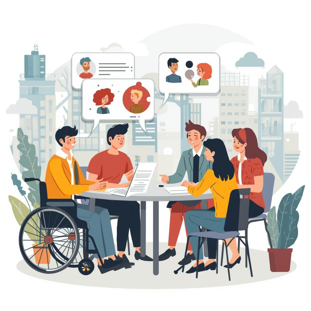 Grafika ilustrująca konsultacje z organizacjami pozarządowymi