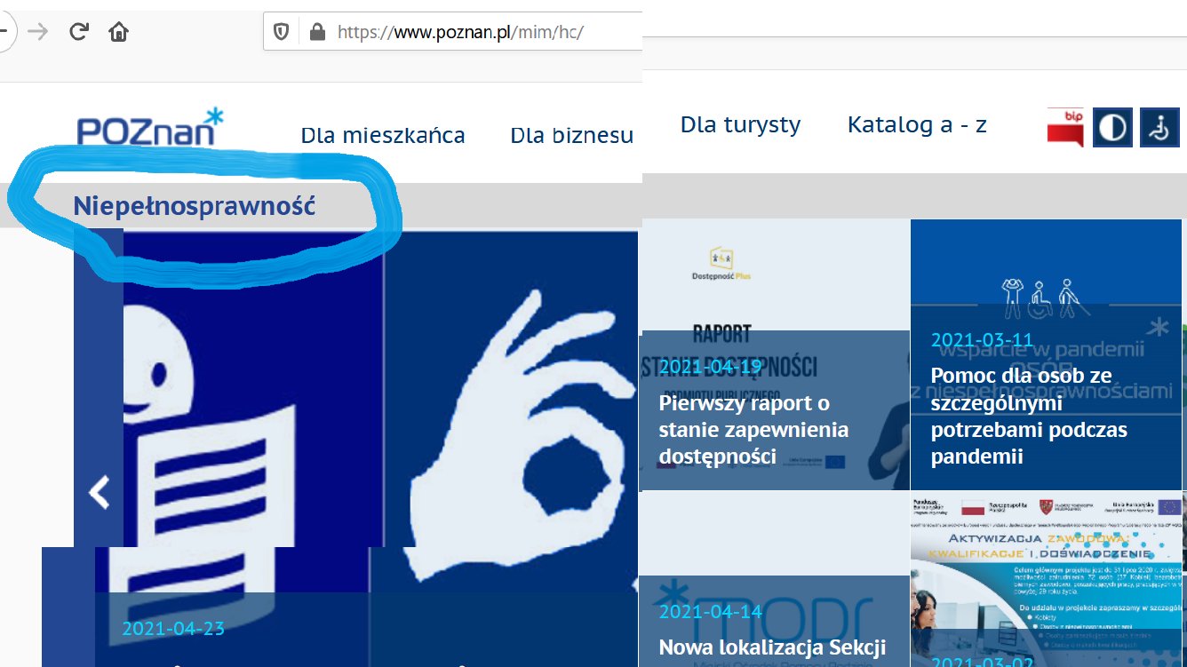 Podstrona serwisu www.poznan.pl ze zmienioną nazwą Niepełnosprawność - grafika artykułu