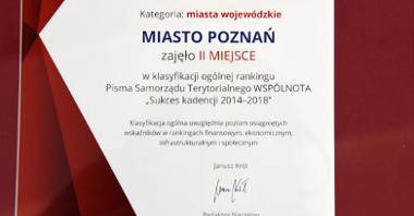 W rankingu, który podsumowywał kadencje samorządów w całej Polsce, Poznań zajął drugie miejsce