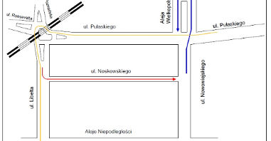Sugerowane objazdy w związku z pracami na ul. Pułaskiego