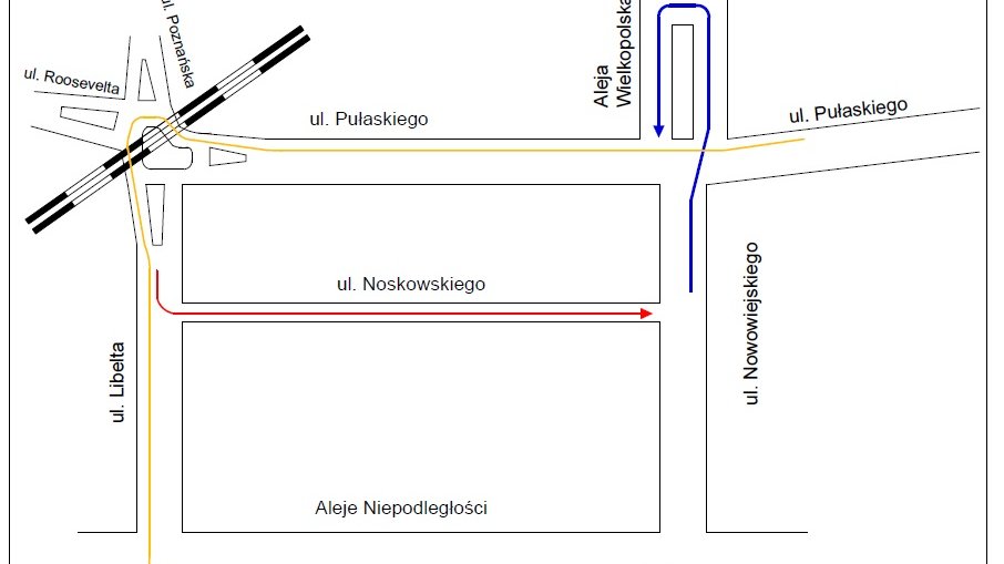 Sugerowane objazdy w związku z pracami na ul. Pułaskiego