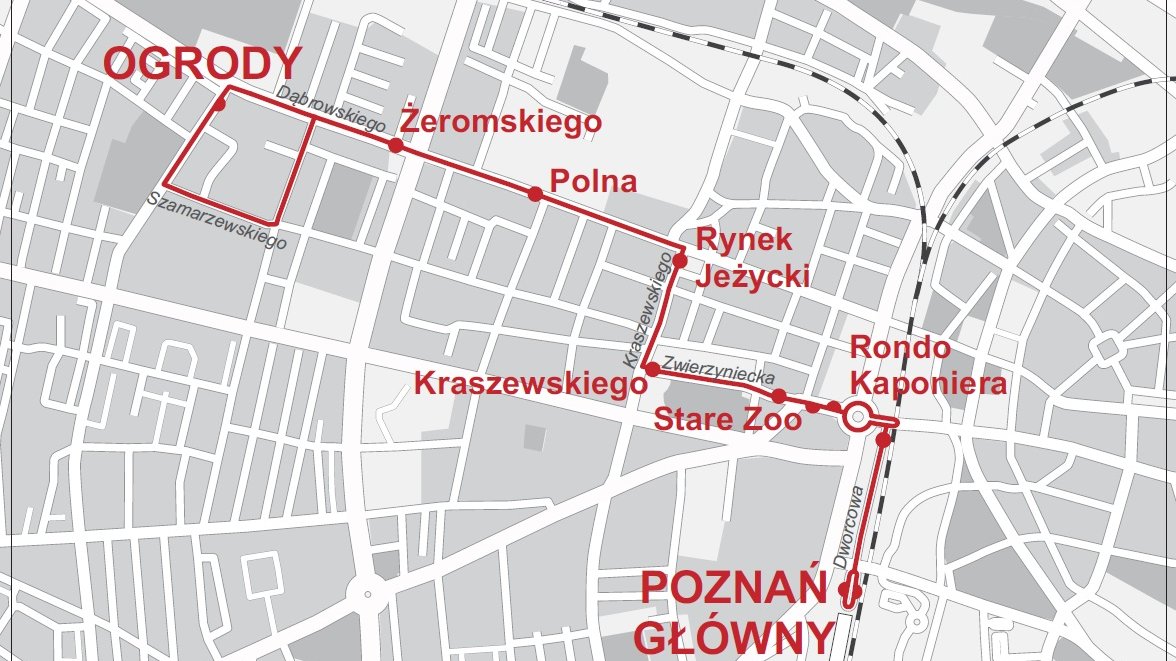 Schemat linii "za tramwaj" T2