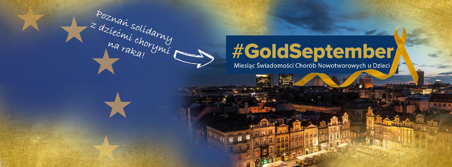 Na ilustracji widać miasto podświetlone na złoto. Nad zdjęciem znajduje się napis Gold September i złota wstążka. - grafika artykułu
