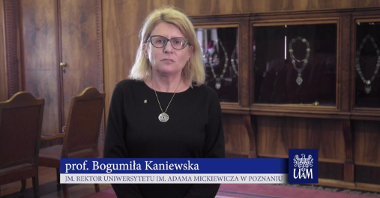 Screen z ekranu - zdjęcie przedstawia rektorkę UAM, prof. Bogumiłę Kaniewską.