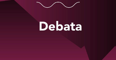 Grafika: słowo "Debata" na fioletowym tle