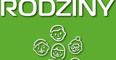 Grafika. Na zielonym tle biały napis "Poznańskie Dni Rodziny" Poniżej rysunki osób w różnym wieku.