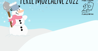 Grafika przedstawia rysunek bałwana oraz napis "Ferie Muzealne 2022".