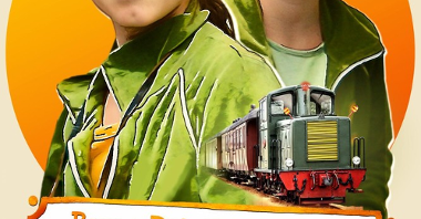 Grafika przedstawia zdjęcia aktorów - chłopca i dziewczyny - oraz rysunek jadącego pociągu, a także tytuł filmu.