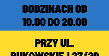 Grafika: plansza w barwach ukraińskiej flagi, na niej godziny działania punktu