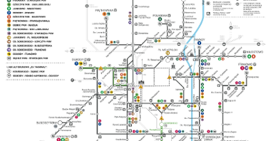 Mapa przedstawiająca przebieg linii tramwajowych.