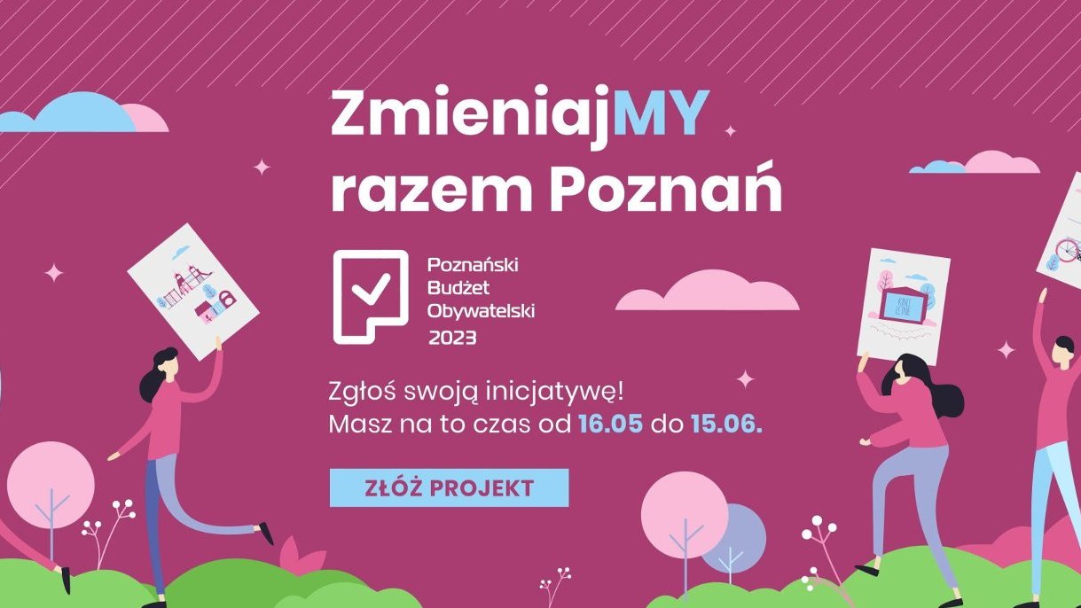 Grafika przedstawia rysunek ludzi trzymających kartki papieru z różnymi obrazkami, logo PBO oraz informacje o zgłaszaniu projektów. - grafika artykułu