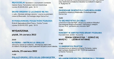 Plakat z najważnieszymi informacjami dotyczącymi obchodów imienin patronów Poznania.
