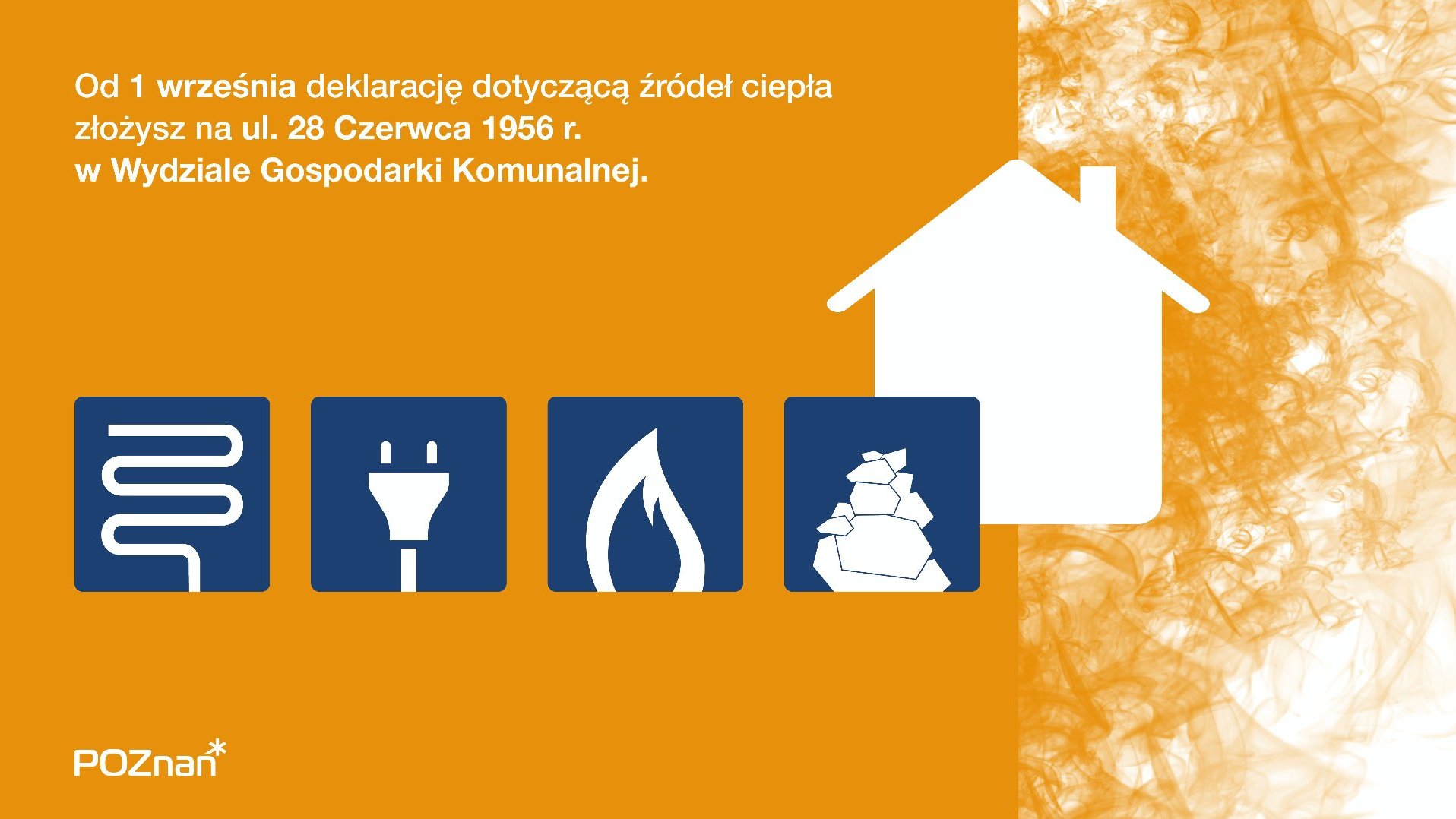 Grafika: na żółtym tle schemat domu z kominem, obok najważniejsze informacje o składaniu deklaracji - grafika artykułu