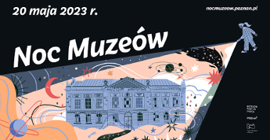 Grafika wydarzenia z informacjami o akcji oraz grafiką muzeum w Poznaniu