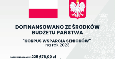 Grafika z dofinansowaniem oraz flagą i godłem Polski