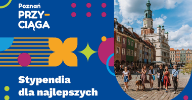 Grafika przedstawia zdjęcie starego rynku Poznania, po którym spacerują ludzie oraz hasło akcji.