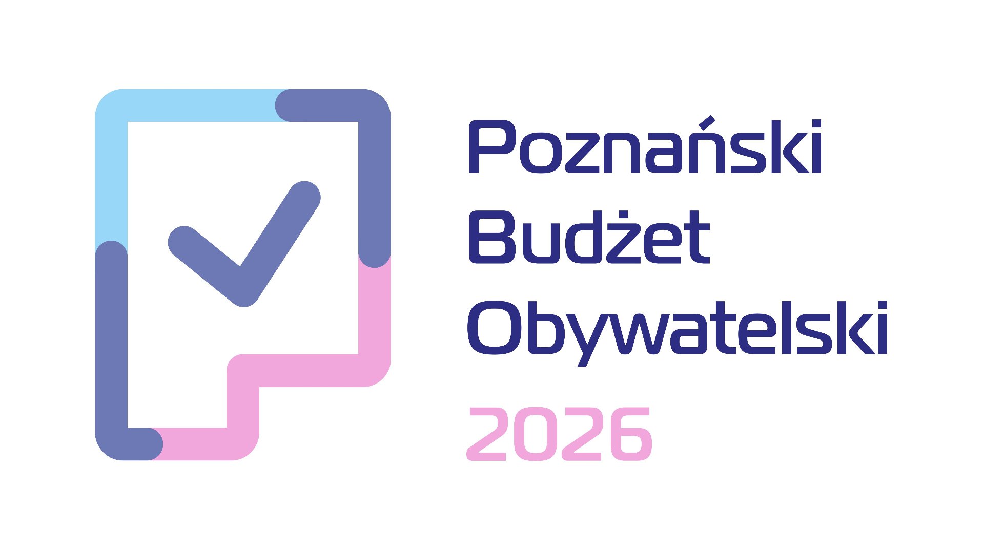 Logo PBO 2026. Znajduje się na nim napis Poznański Budżet Obywatelski oraz rusunek kartki papieru z symbolem tak zwanego ptaszka.