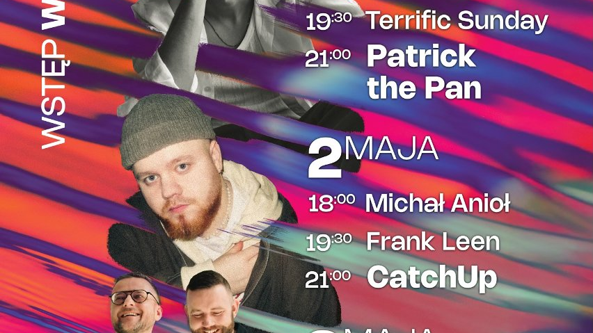 Plakat: zdjęcia muzyków, obok ich nazwiska i daty koncertów