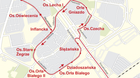 Schemat objazdów w czasie remontu Trasy Kórnickiej