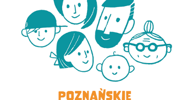 grafika przedstawiająca twarze osób w rożnym wieku od najmłodszego do najstarszego, a pod grafiką napis Poznańskie Dni Rodziny