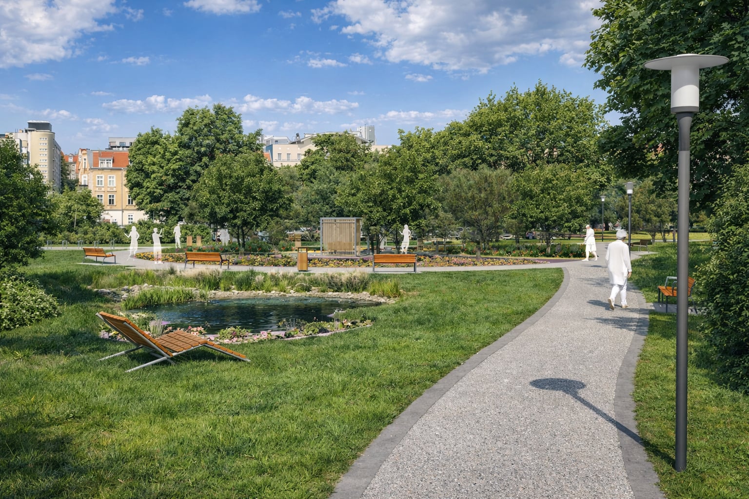 Poglądowa wizualizacja odbrukowanego terenu z nową zielenią przy stadionie Szyca