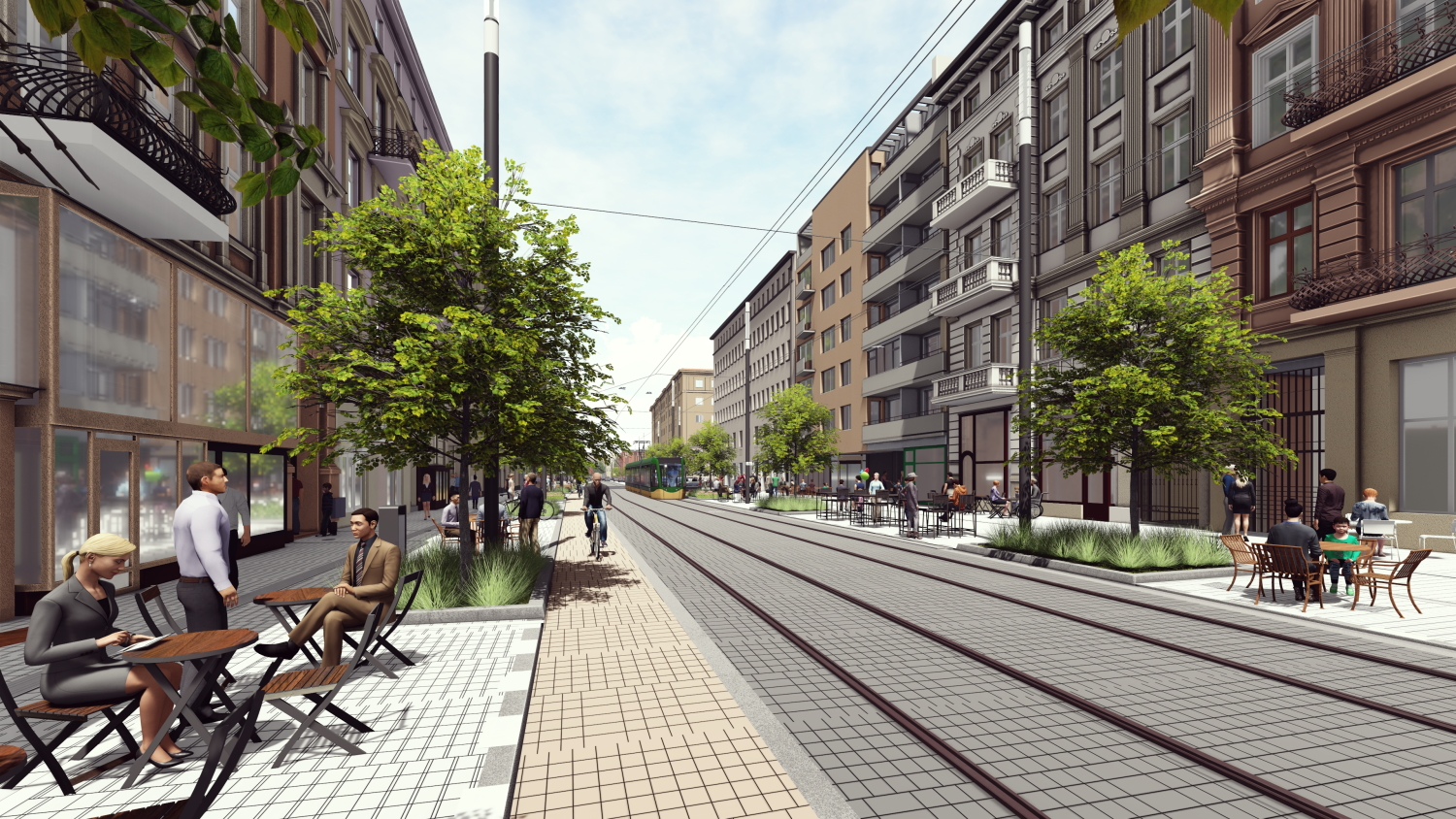 Podpisanie umowy na budowę trasy tramwajowej w ul. Ratajczaka coraz bliżej fot. poglądowa wizualizacja Poglądowa wizualizacja trasy tramwajowej na ul. Ratajczaka