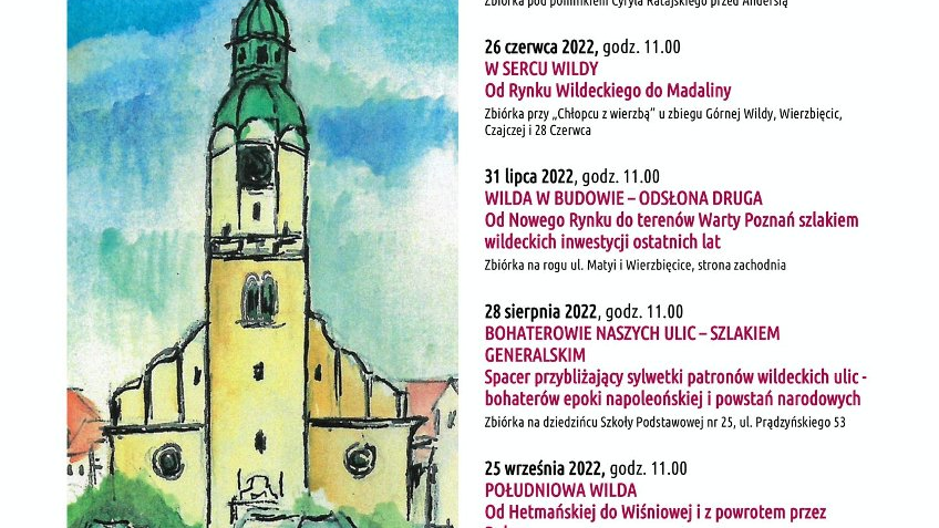 Plakat: rysunek kościoła, obok najwazniejsze informacje o wydarzeniu