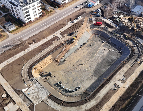 Zdjęcie prac przy budowie zbiornika retencyjnego na Łacinie