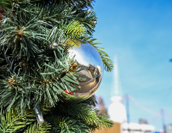 Zdjęcie przedstawia bombkę na choince.