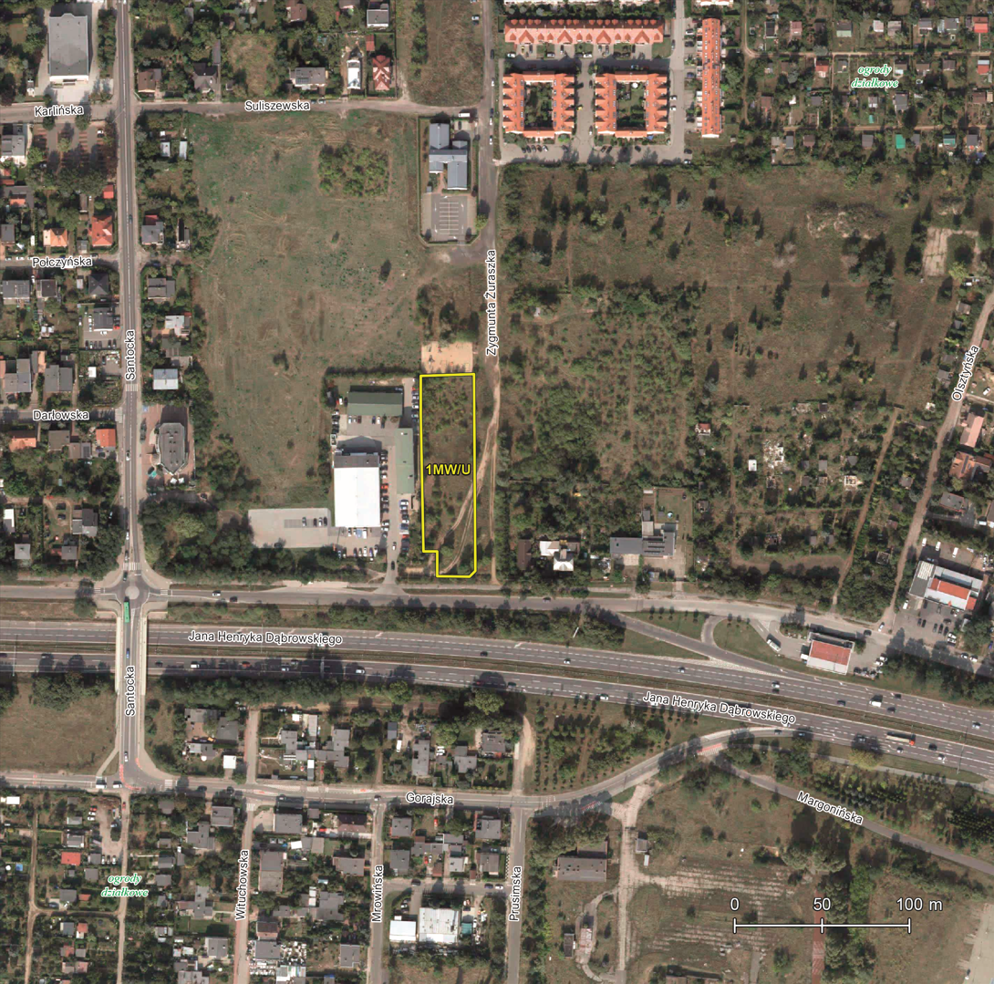 Orthophoto map of the municipal property in the area of J.H. Dąbrowskiego and Z. Żuraszka Streets.