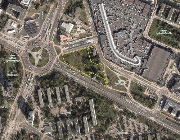 Satellite image of the property with an outline