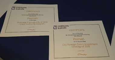 W prestiżowym zestawieniu Miasto Poznań zdobyło drugie miejsce w kategorii "City FDI Promotion strategy of the year"