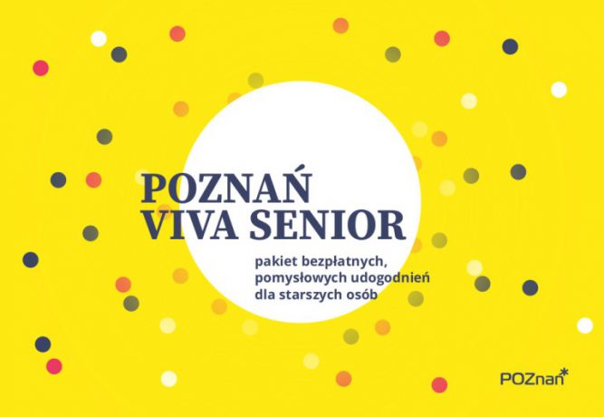 Zdjęcie przedstawia plakat z hasłem VIva senior na żółtym tle w kolorowe kropki